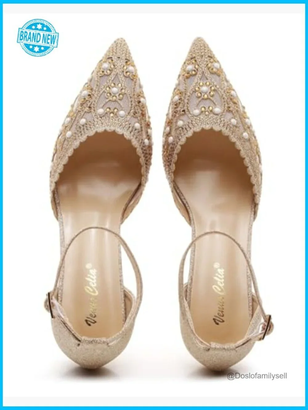 Stunning Slingback Pump Kitten Heel Studded Party Wedding Pointed Toe Adjustable
